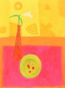 Janet Golphin, Cherries on a plate, mixed media, signed and dated '02, labels verso, 34.25