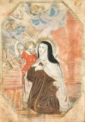 Gerard Donck (1600-1650) Dutch, An Old Master miniature of Saint Teresa, ink and watercolour on