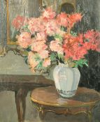 Attributed to Eva Hamilton (1876-1969) Irish, a still life of flowers in a vase on a table, oil on