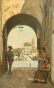 Henry Woods (1846-1921) British, figures in an archway by a Venetian canal, oil on canvas, signed,