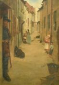 Alfred Armitage, Circa 1889, 'The Cross, Whitby', figures in a street, oil on canvas, signed and
