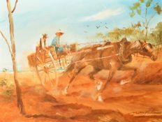 20th century Australian School, 'Old Puffing Billy', figures on a horse and cart, oil on board,
