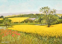Ken Taylor (b. 1939) British, a view of poppies in a field and another of a country gate, gouache,