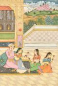 An Indian miniature of a nobleman and his consorts, watercolour, 6,75