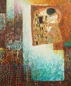 After Klimt, The Kiss, oil on canvas, 24