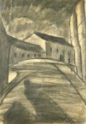 Adrian Hill, An empty street, charcoal, signed, 15.25