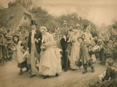 After Fildes, A print of a village wedding in a good late Victorian frame, 16.75