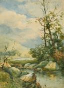 Charles Frederick Albon (1864-1930) British, Rocky River landscape with mountains beyond,