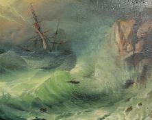 Manner of Aivazovsky, 20th Century Russian School, vessel off a headland in a storm with lightning