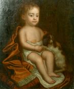 19th Century English School, A portrait of a young child with his dog, oil on board, 28