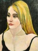 Fred Williams (20th Century) Head study of a girl with hand on cheek, oil on board, signed verso,