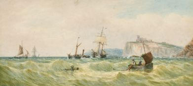 Edward Duncan (1803-1882) English, 'Peel Castle', ships off the coast of the Isle of Mann,