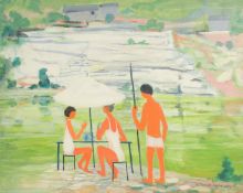 Huguette Ginet-Lasnier (20th Century) French, 'Devant L'Eau Verte du Tarn, oil on canvas, signed,