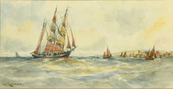 William Cannon (fl.1860-1901) A tall ship and sailing boats off the coast, watercolour, signed, 5.
