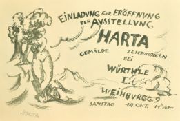 Felix Albrecht Harta, Lithograph an invitation to an exhibition, signed in pencil, 5.5 x 8