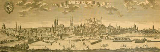 After F.B. Werner, An antique panoramic engraving of Nurnberg, 15.5