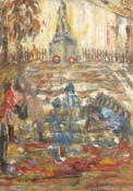 Seigal, Circa 1991, A scene of remembrance at the Cenotaph, oil on board, 27.5