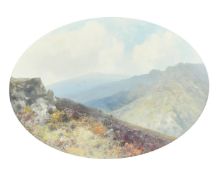Frederick John Widgery (1861-1942) A sloping mountainous landscape with heather in flower,