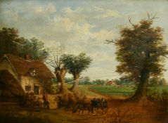 19th Century British School, A landscape depicting a farm scene, oil on canvas, 12