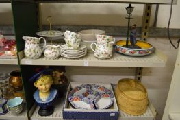 Floral decorated china, an hors d'oeuvres set, a game pie dish (repairs) etc.