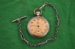 A pocket watch and chain.