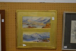 Mountainous landscapes watercolours, two pictures framed as one.