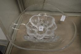 Two heavy glass bowls, one with engraved inscriptions.