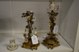 A pair of ormolu and porcelain candlesticks (AF).