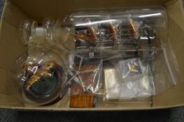 A glass ship in a bottle and collectable items relating to aeroplanes etc.