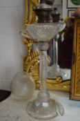 A good large pair of cut glass oil lamps converted to electricity (one has damage to the base).