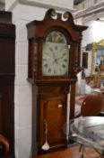 A 19th century oak and mahogany long case clock with painted arch dial, signed George Slater,