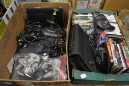 A Play Station 2 and 3 and a quantity of related items.