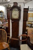 A 19th century mahogany long case clock with painted arch dial.