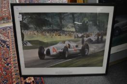 Three motor racing related colour prints.
