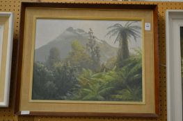 New Zealand mountain landscape oil on board, signed.
