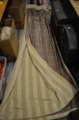 A good pair of striped curtains with check lining. Approx measurements for a single curtain: Drop