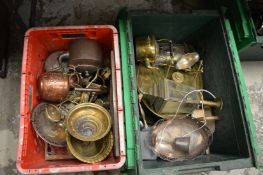 A quantity of copper, brass and other metalware.