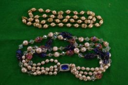 Decorative bead necklaces.