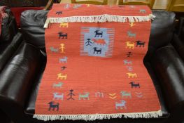 A modern Kilim decorated with animals and figures, 155cms x 95cms.