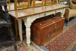 An oak and part painted single drawer console table.