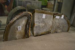 Sliced and polished three-part crystal sample.