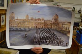 A collection of unframed prints.