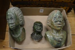Three carved African carved hardstone busts.
