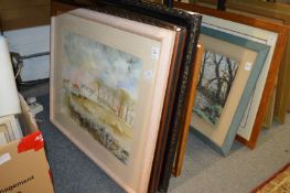 Rural River Landscape watercolour and various other paintings and prints.