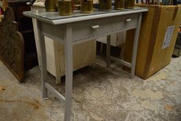 A grey painted two-drawer side table.