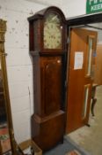 A 19th century mahogany long case clock with painted arch dial.