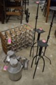 Various cans, mugs, wine racks and candle stands.