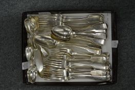 A quantity of silver and silver-plated flatware.