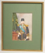 A LARGE FINE PERSIAN MINIATURE PAINTING, depicting Naser Al-Din Shah Qajar, framed and with cut
