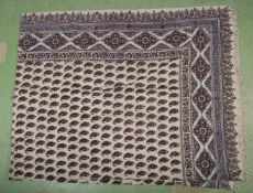 A PERSIAN STYLE MESHKAT HAND PAINTED TEXTILE, decorated with boteh and floral motif border, 210cm